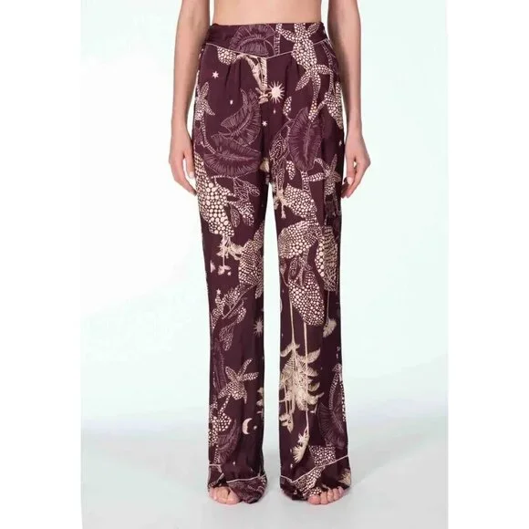 Forte Forte Printed Palazzo Pants Purple Cream Womens Size 00 XXS - Picture 4 of 12